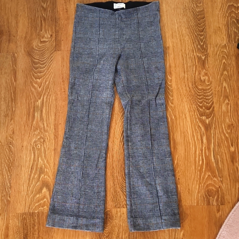 Anthropologie The Essential Crop Flare Pants Pull-On Plaid Print Gray